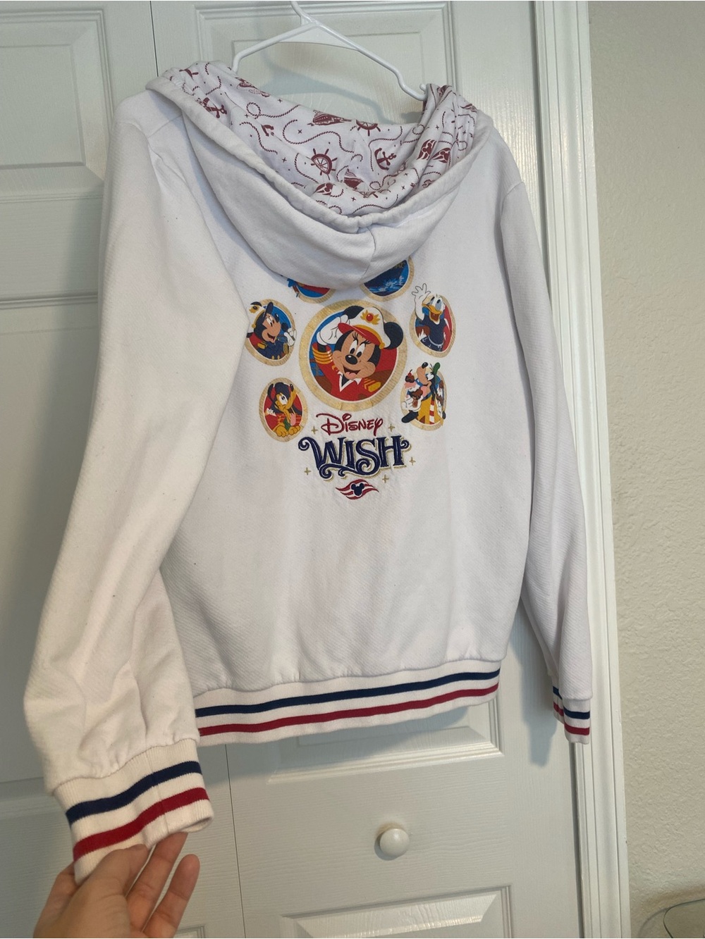 Vintage Disney Cruise Line Wish Hoodie Jacket White L Mickey Donald Goofy Pluto